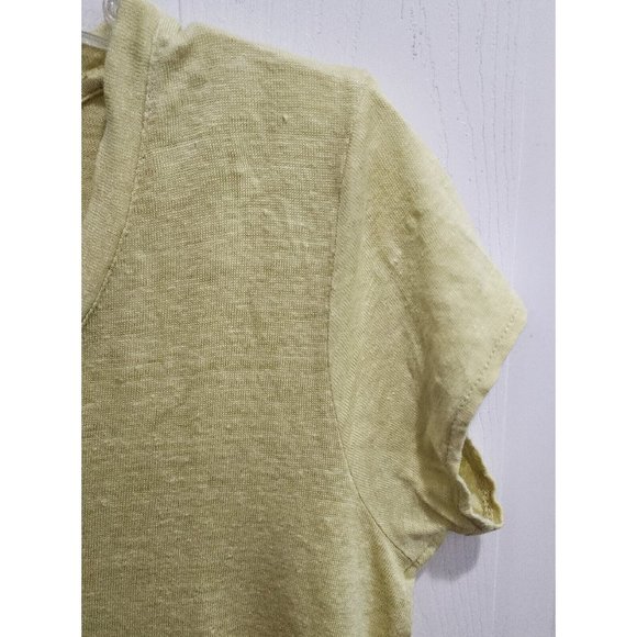 Tahari Women's Short Sleeve V Neck Pullover Top Asymmetrical Green Linen Sz M - Picture 3 of 9
